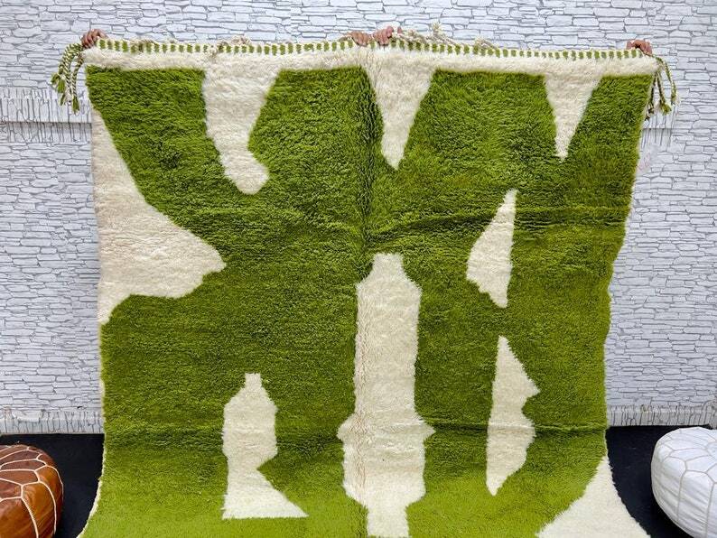 Green Moroccan Rug - Handmade Berber Wool Rug, 150/250CM