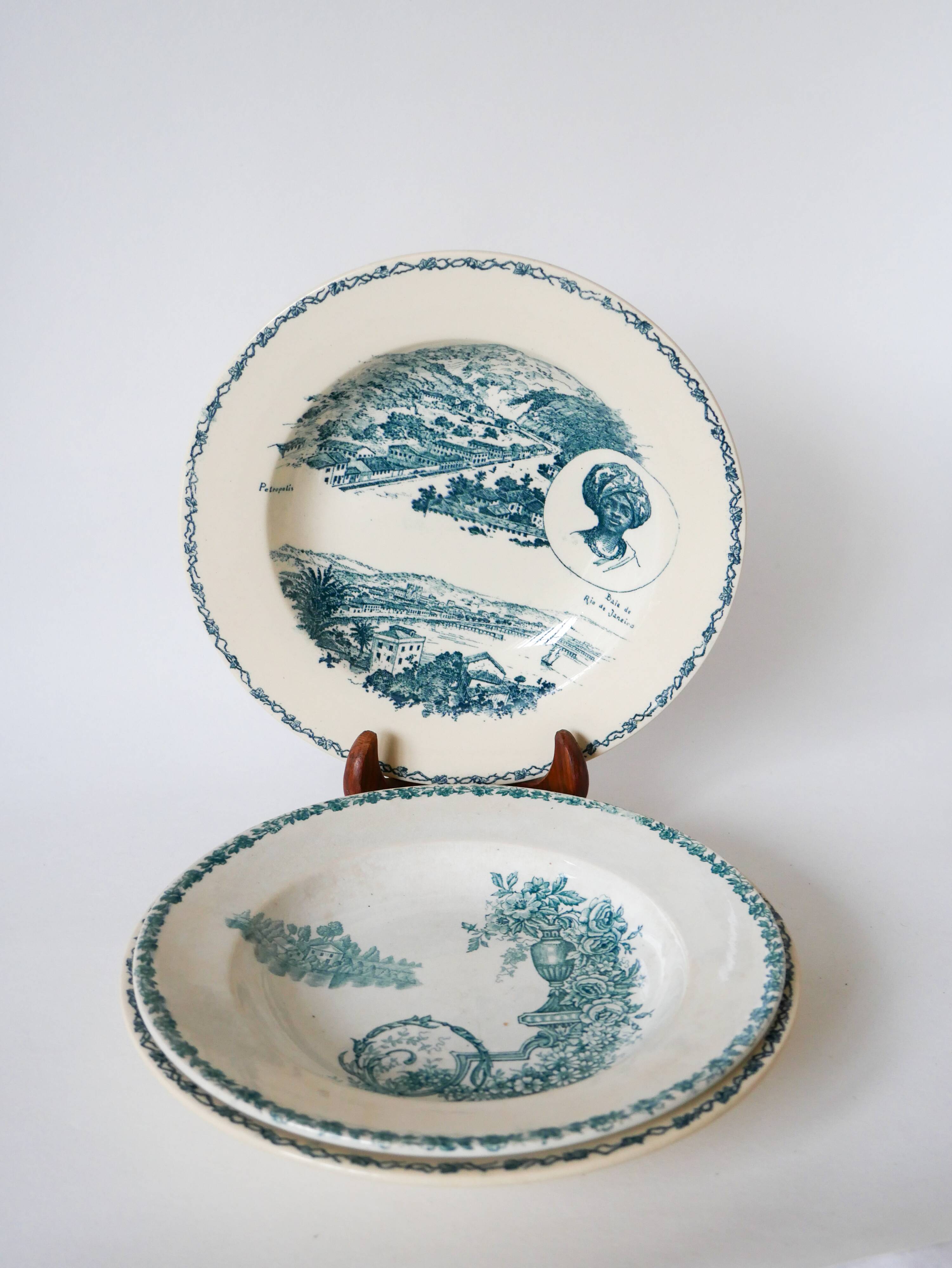 Set of 3 mismatched Iron Earth soup plates L&G Buffon model 19th century