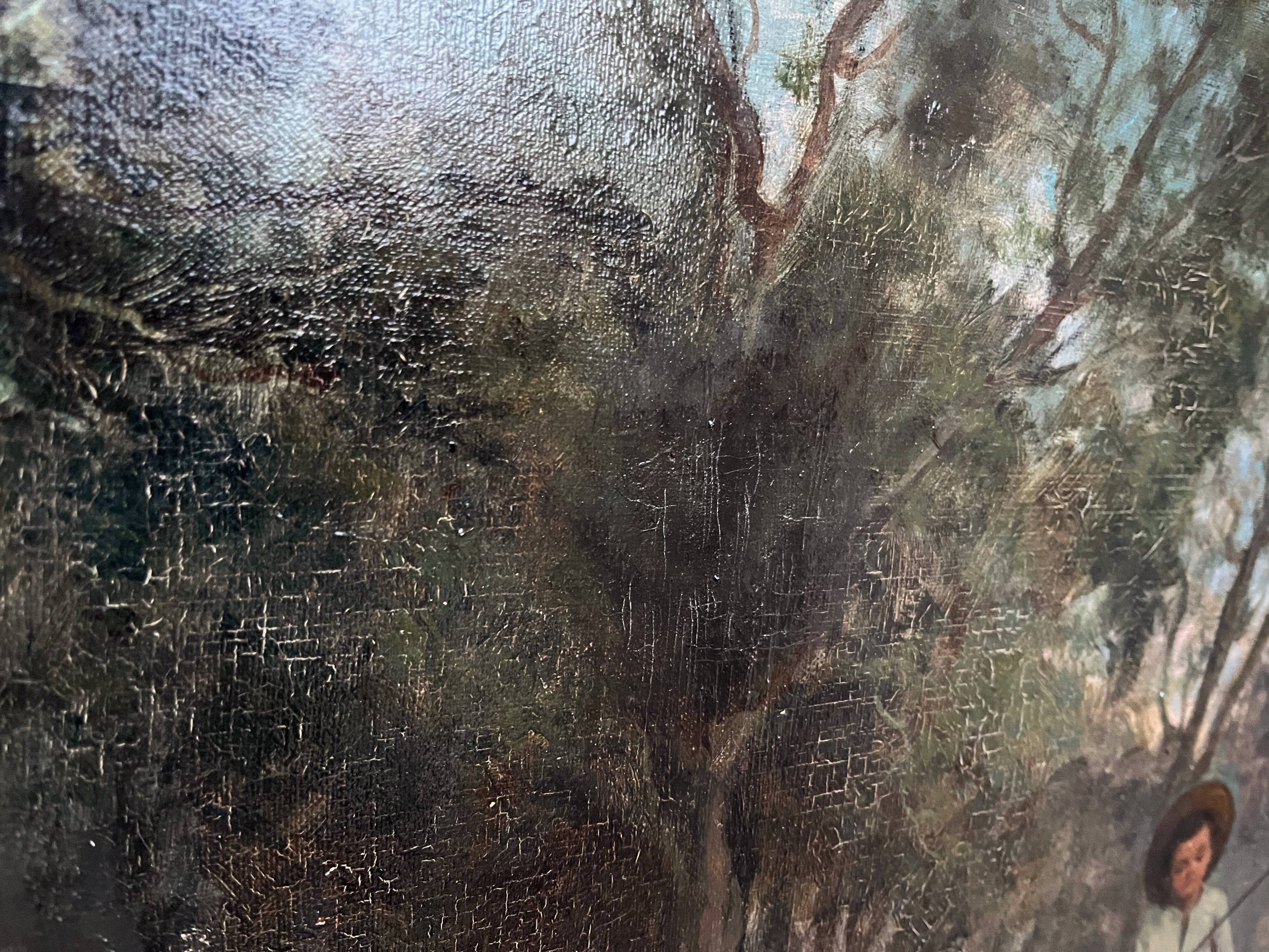 HST painting (19th/20th century) Children fishing in the undergrowth