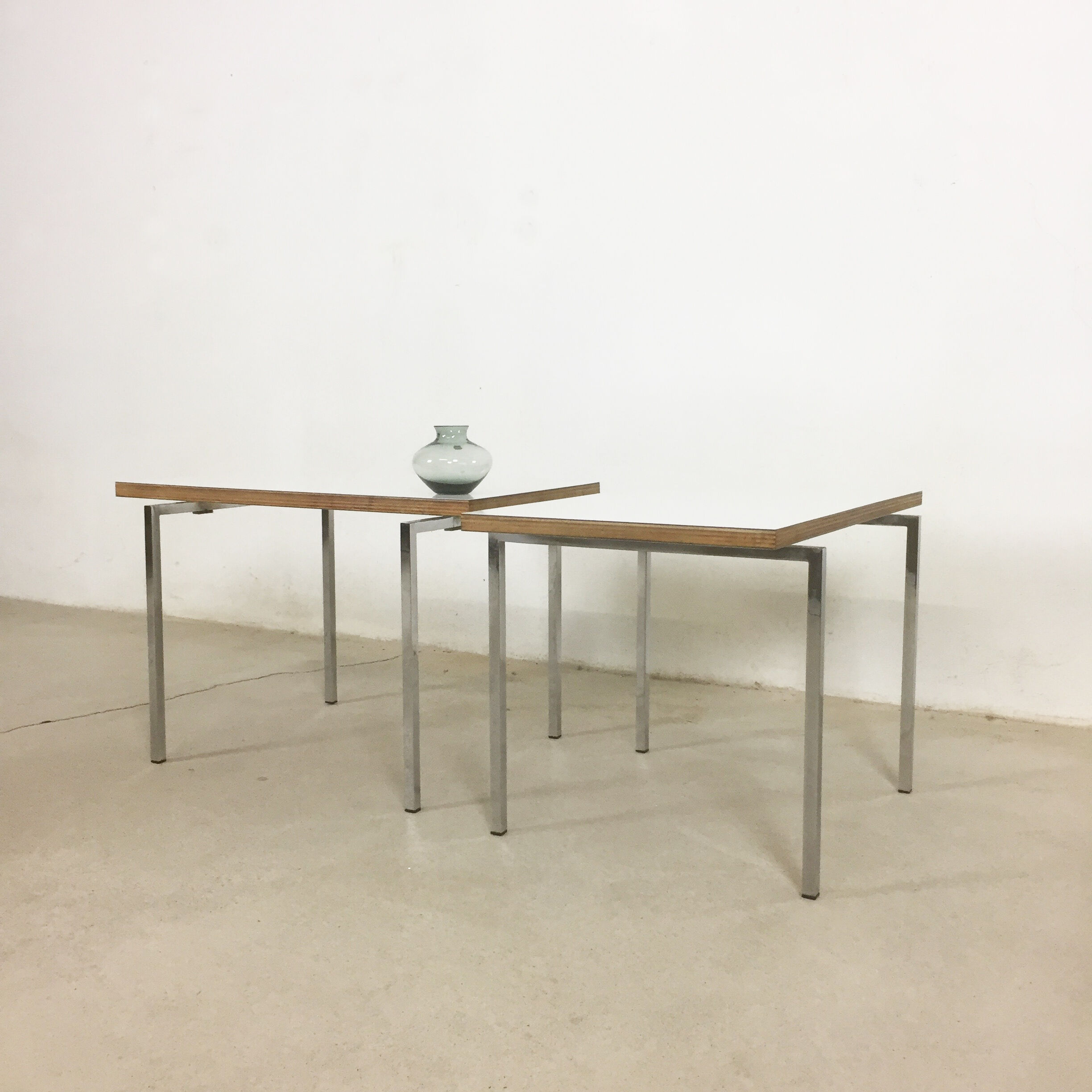 Lot of 2 modernist stackable tables by Trix & Robert Haussmann of 1957