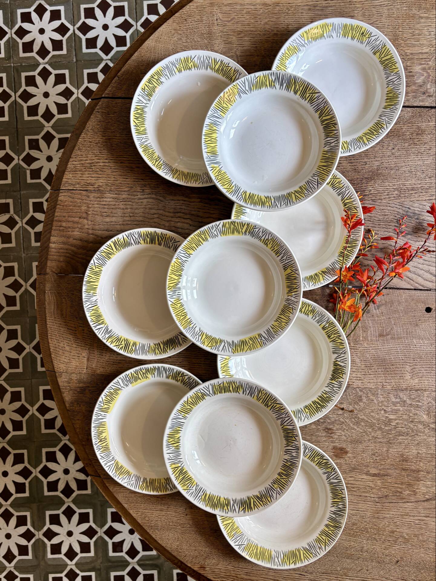 Set of 10 vintage deep plates, Monico models by Digoin/Sarregue.