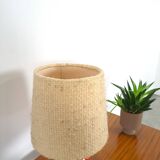 Ceramic table lamp orange with shade, vintage desk lamp