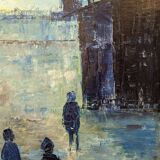 Mid-Century Modern Swedish "City Dream" Vintage Oil Painting, Framed