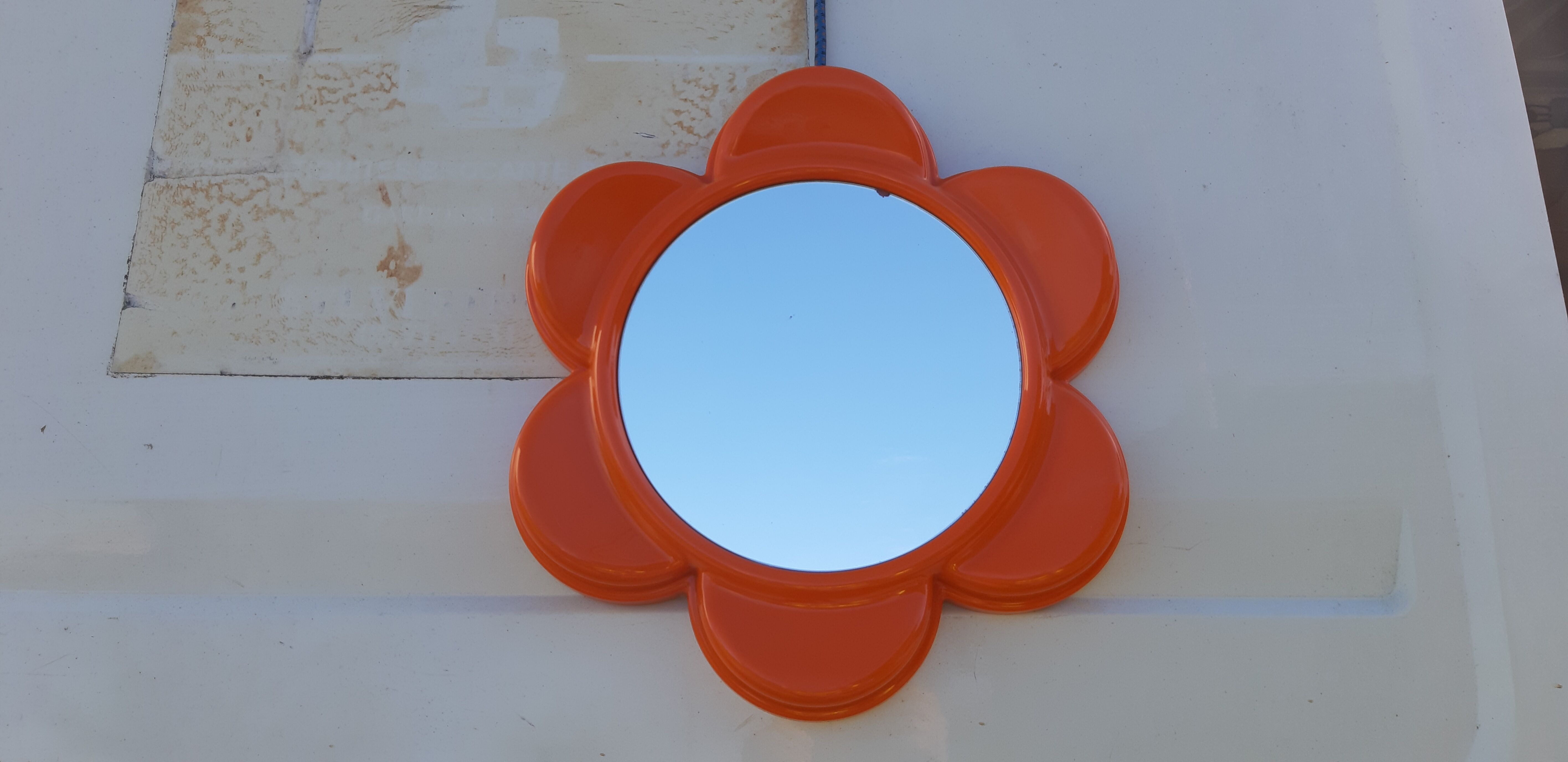 Vintage mirror from the 70s orange plastic flower