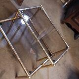 2 tables gigognes laiton style bambou verre fumé 1960 1970