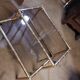 2 brass trundle tables bamboo style smoked glass 1960 1970