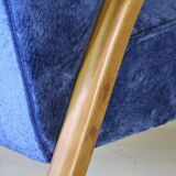 1920 Art Deco Blue Velvet Armchair, Solid Beech Wood, France