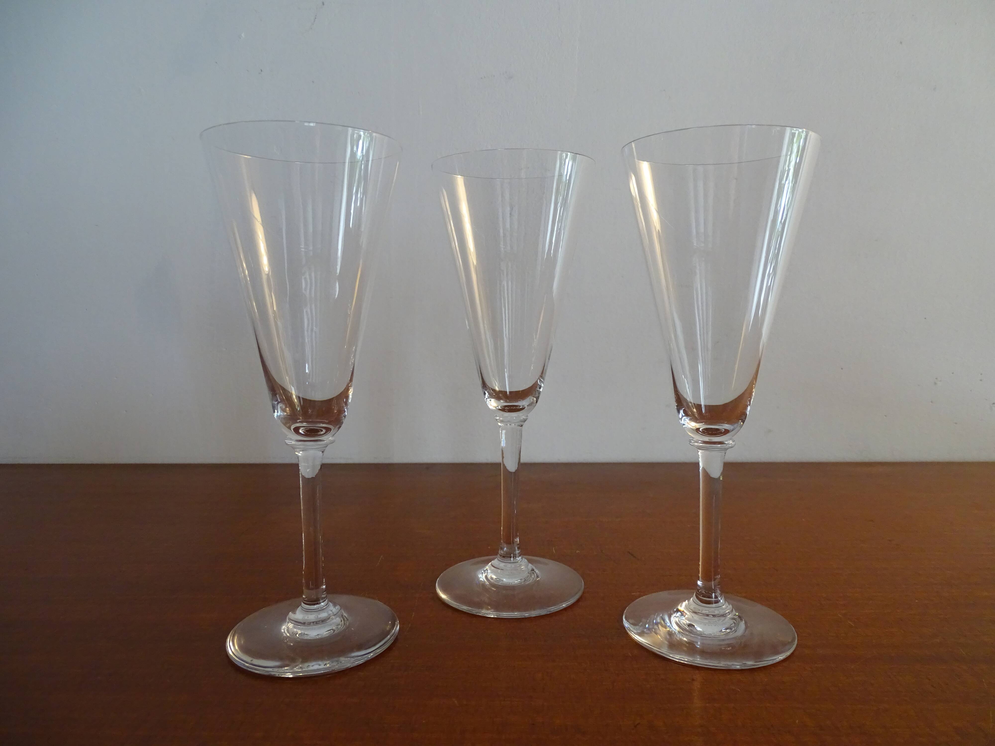 3 signed Baccarat crystal champagne flutes MUM model - 18.7 cm