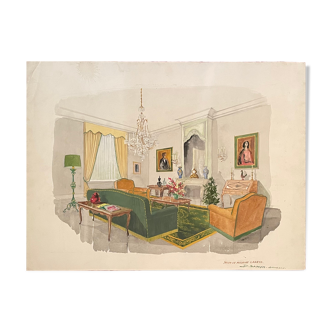 Tableau art décoratif architecture d'intérieur années 30-50