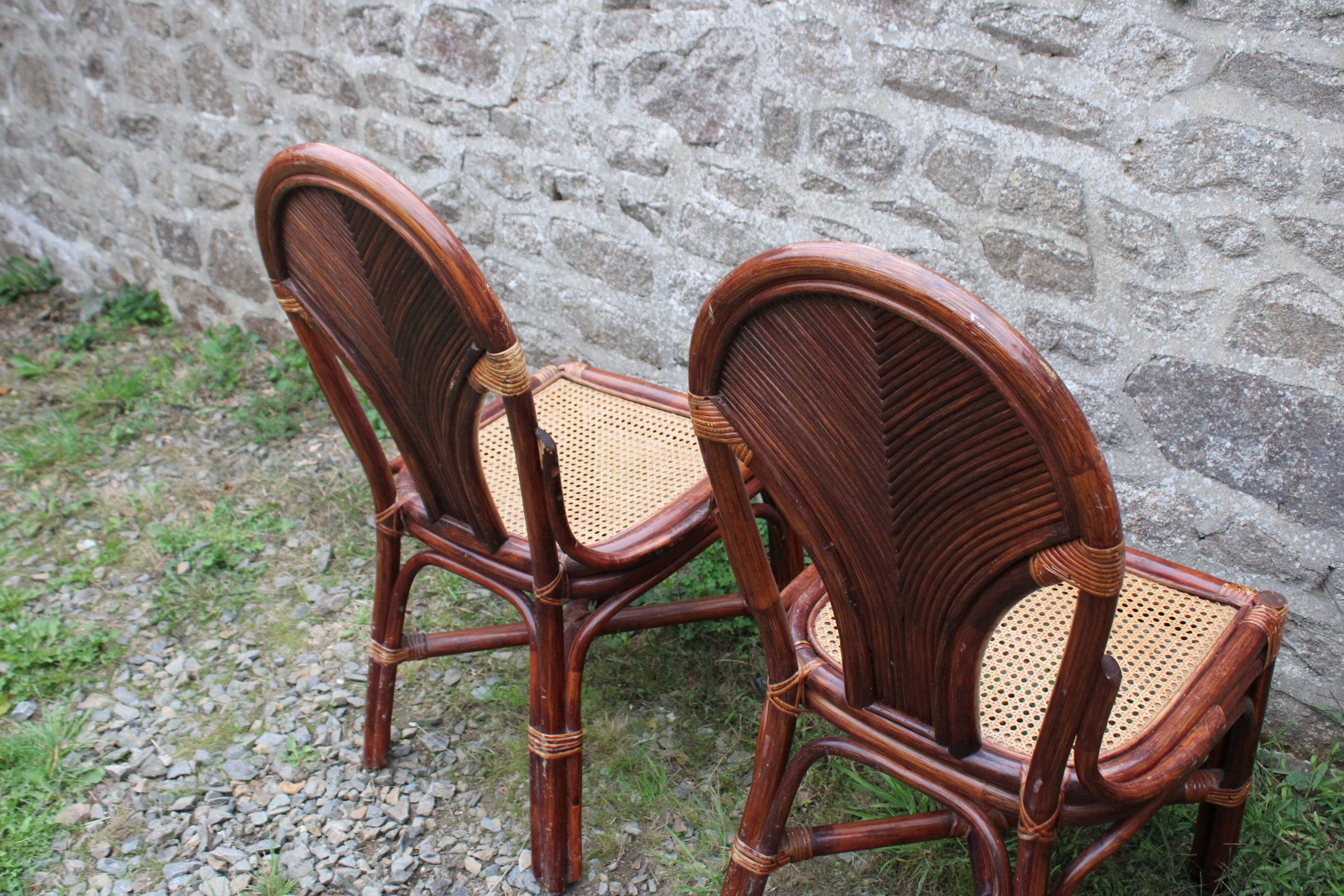 Lot de 2 chaises vintage en rotin avec assise cannage