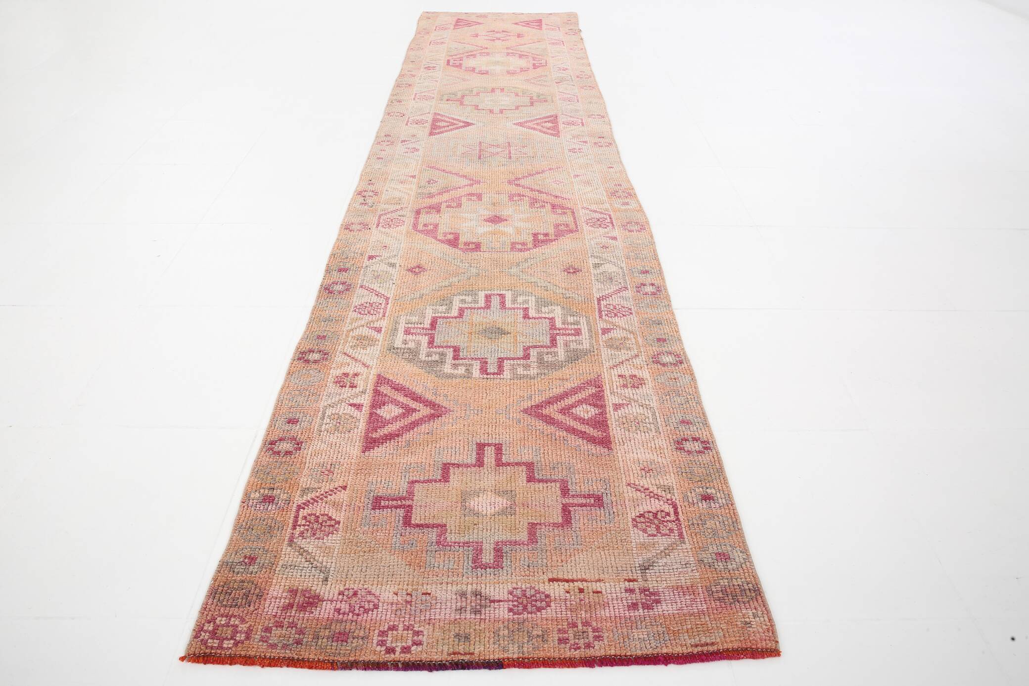 3x12 Rug For Kitchen Pale Red Pink Turkish Vintage Runner Rug 85x367Cm