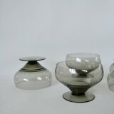 Set of 5 art deco design champagne glasses in smoked glass from the 30s and 40s
