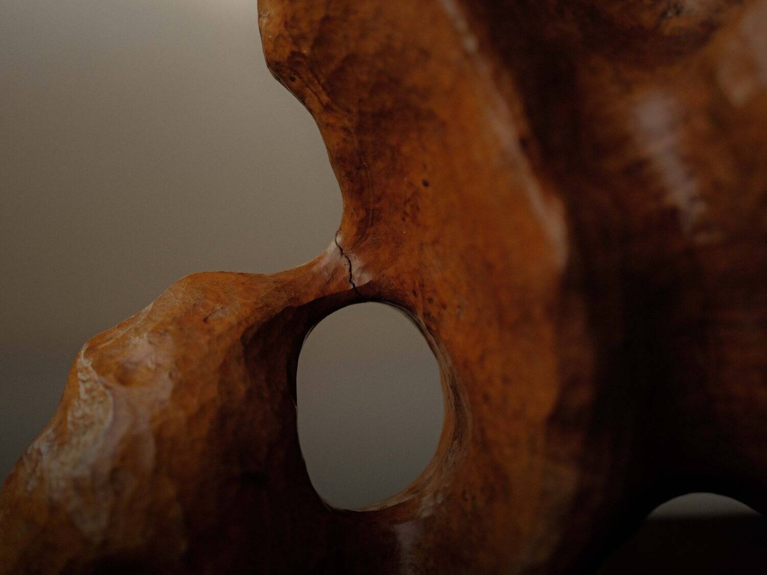 Sculptural lamp in solid olive wood – around 1970