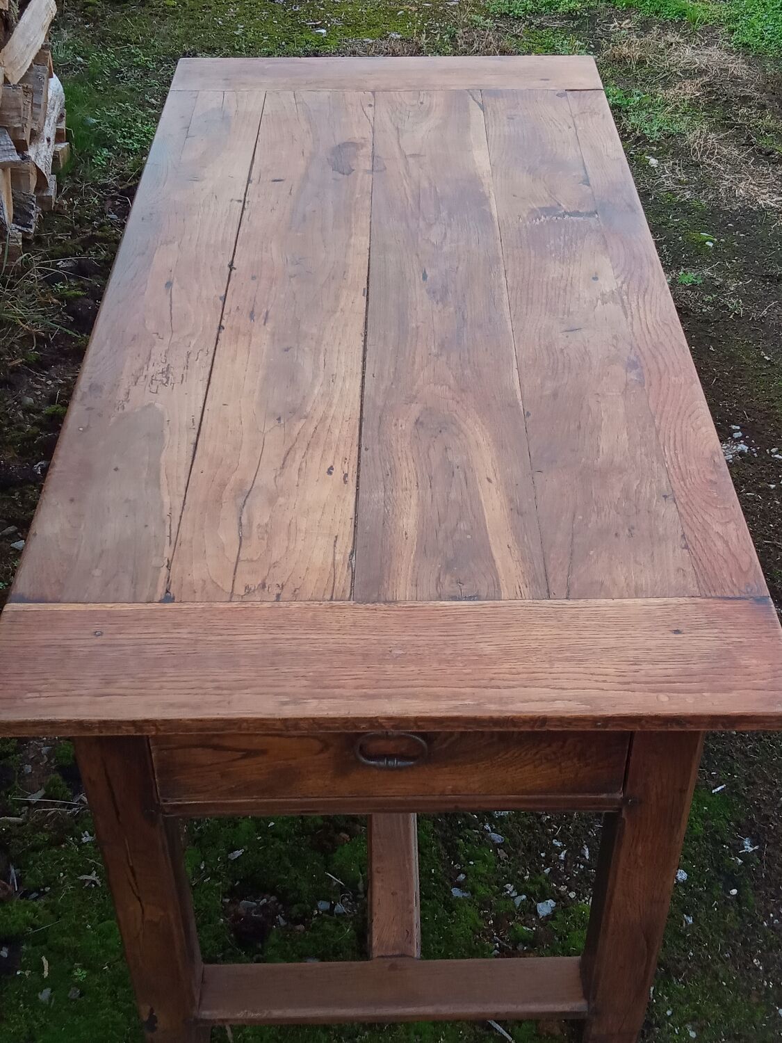 Oak farmhouse table with two large drawers