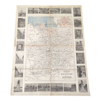 Old map France Brittany Rennes St Malo