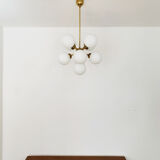 Brass and opaline glass Sputnik chandelier