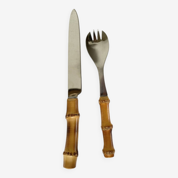 Set of 2 cutlery with bamboo handles