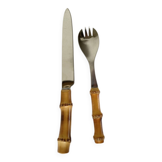 Set of 2 cutlery with bamboo handles