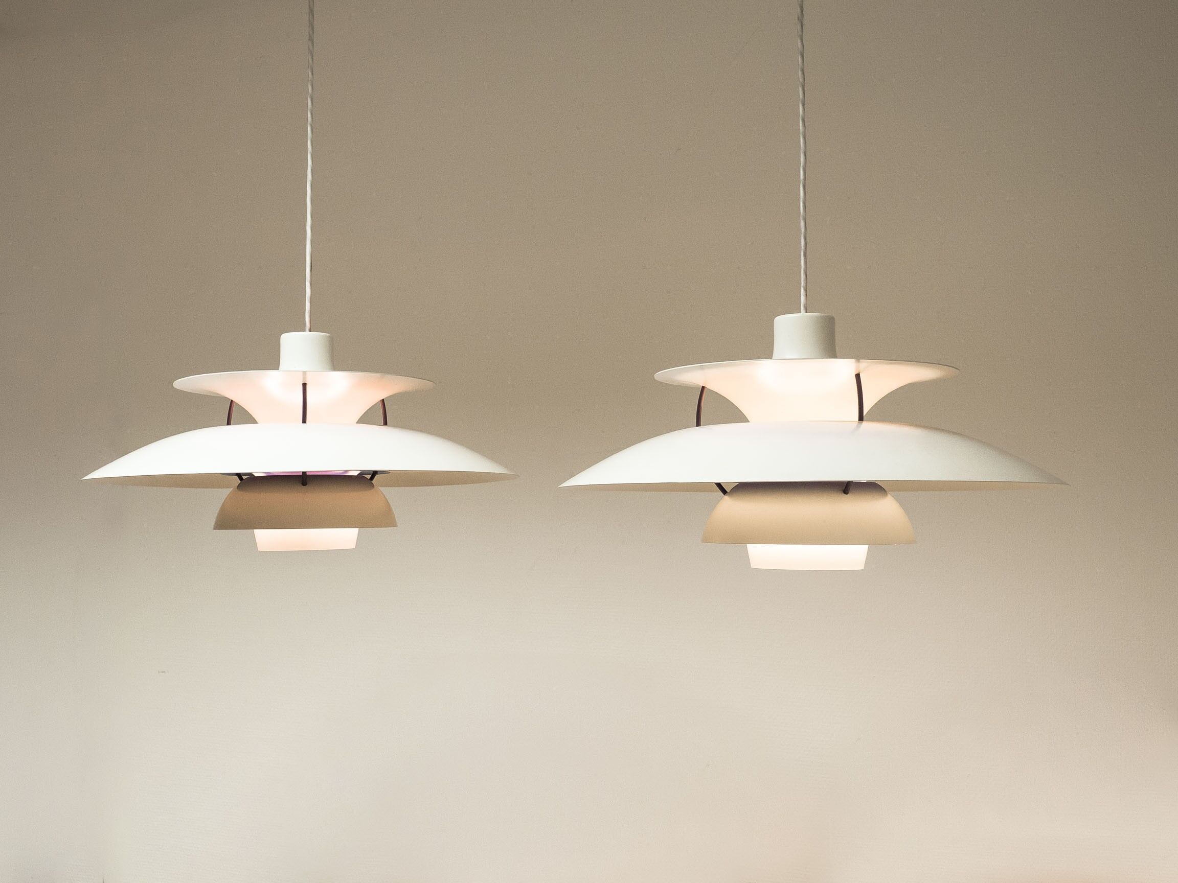 Pair of vintage poulsen ph5 scandinavian pendant lamp