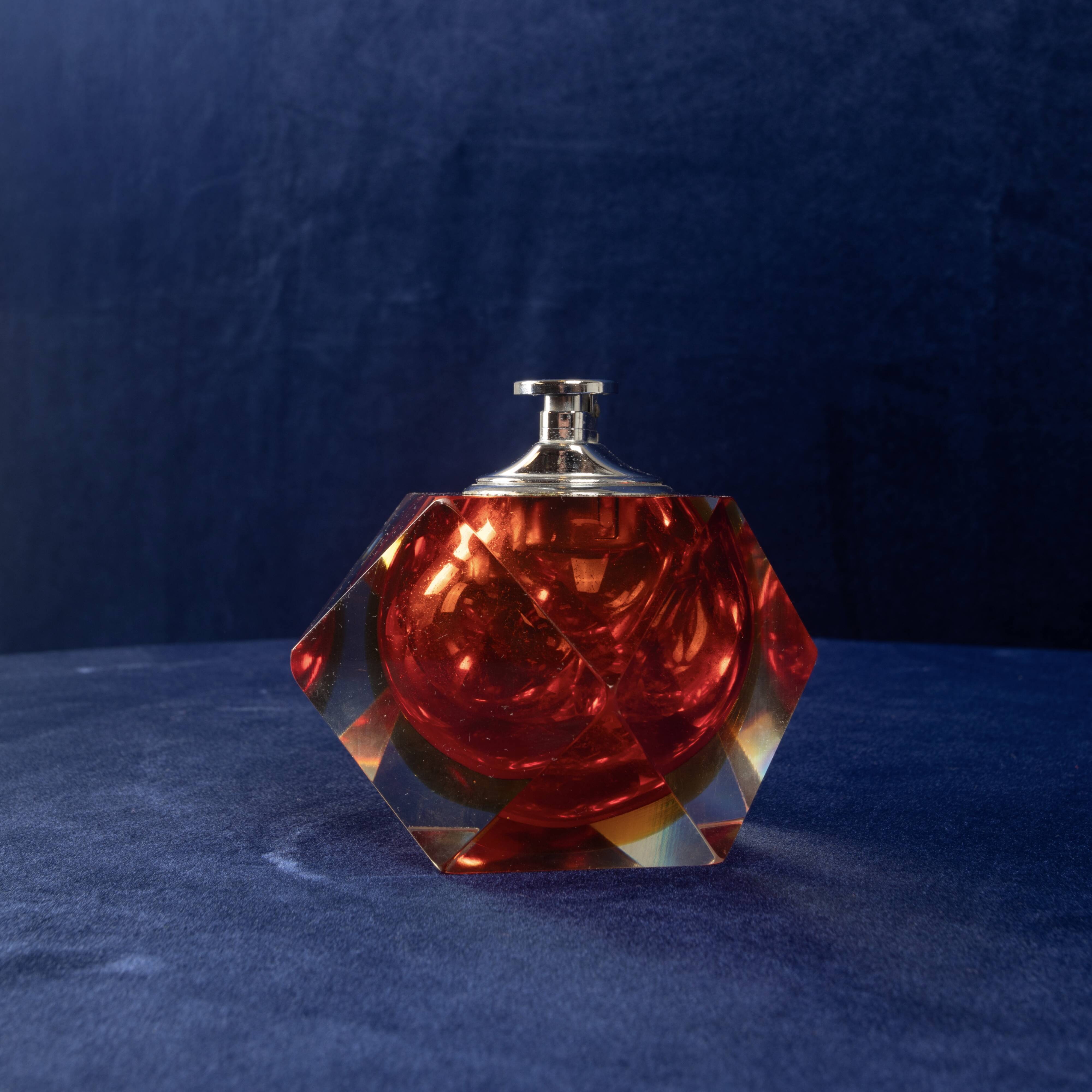 Faceted Murano Sommerso Glass Table Lighter by Alessandro Mandruzzato Italy 1970