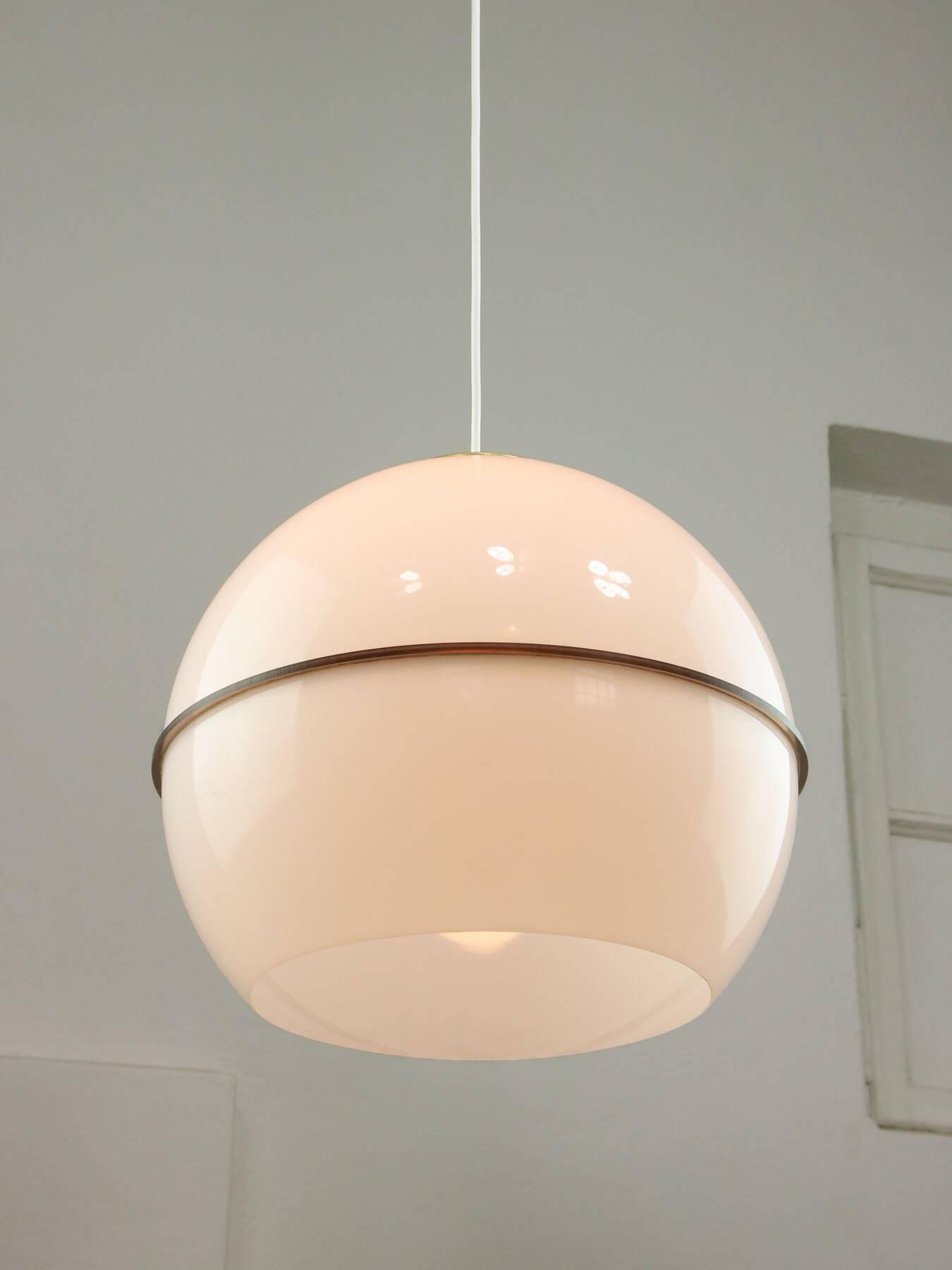 Italian Space Age Pendant Lamp in Plexiglass and Brass, 1970s