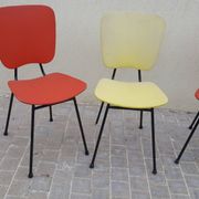 4 vintage metal tubular feet chairs, vinyl seating, skai