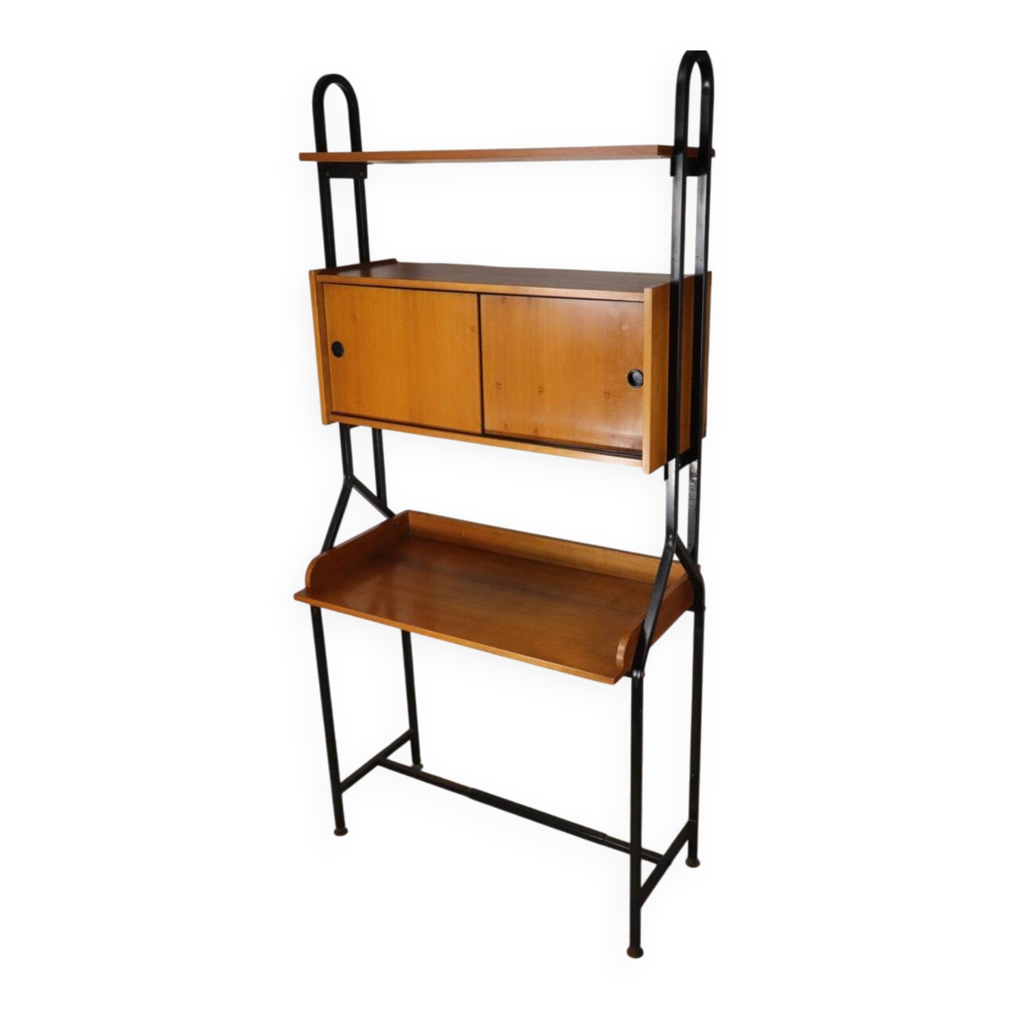 Vintage desk with modular bookcase in wood and metal, 1960