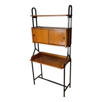 Vintage desk with modular bookcase in wood and metal, 1960