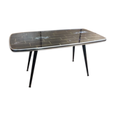 Table basse formica pieds compas plateau verr vintage 1960