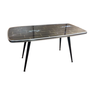 Coffee table formica feet compass glass tray 1960