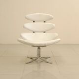 "Corona" lounge chair in white leather by Poul Volther for Erik Jørgensen