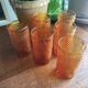 Set of 6 amber water glasses with diamond patterns