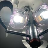 Lustre Mazzega 3 Feux Globes Murano Mauves Space Âge 70’s Chrome