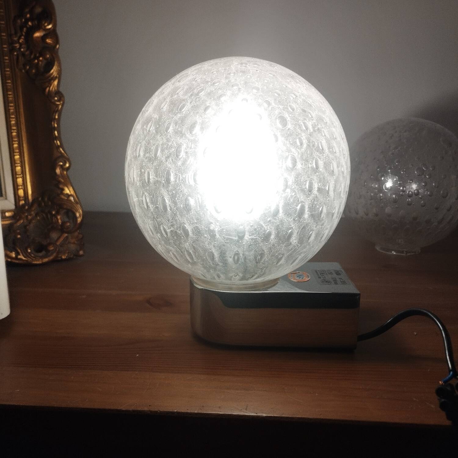 Pair of vintage globe wall lights with bubbled glass by INDA design Space Age