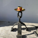 Pair of candlesticks with wrought iron chain