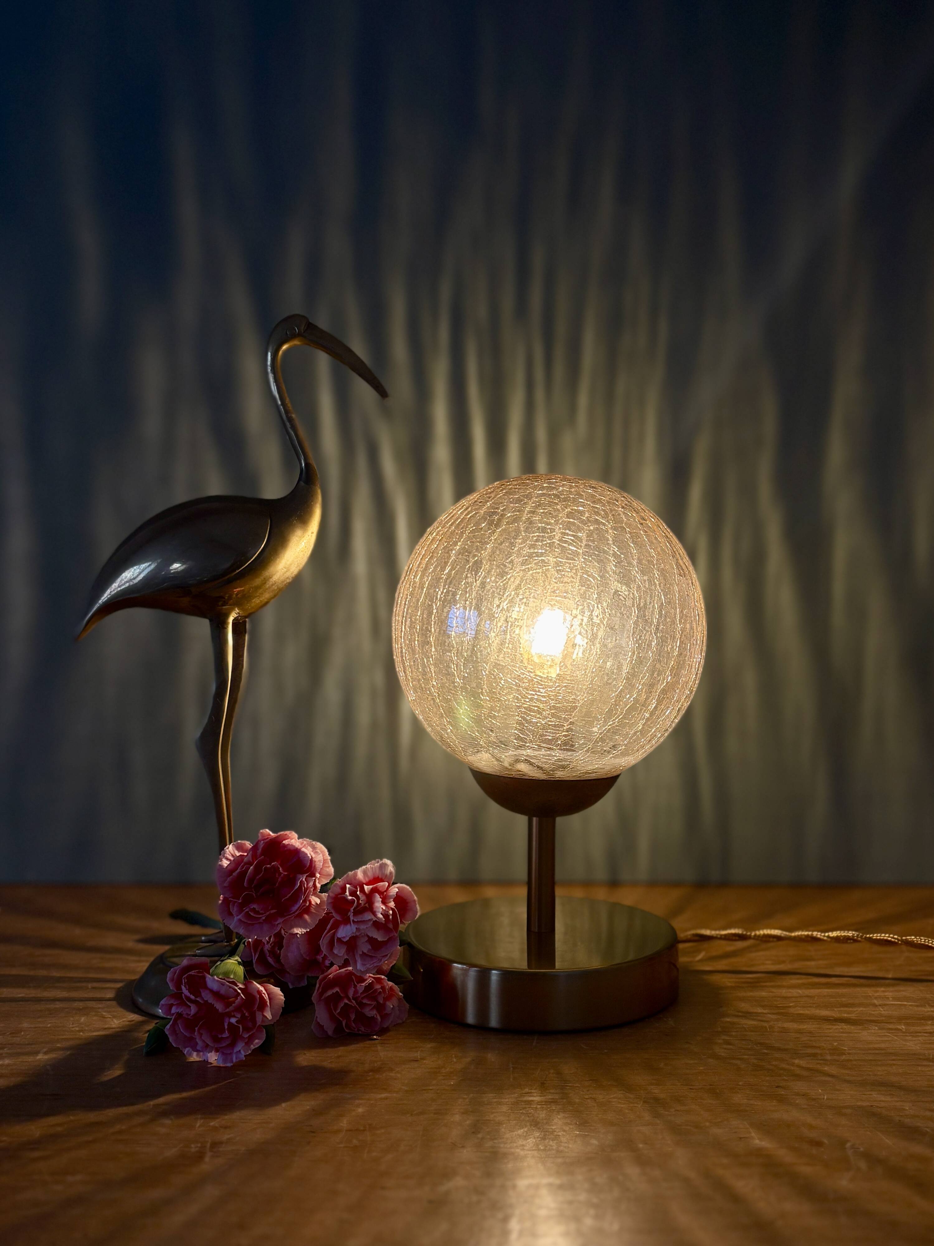 Vintage globe table lamp in amber glass