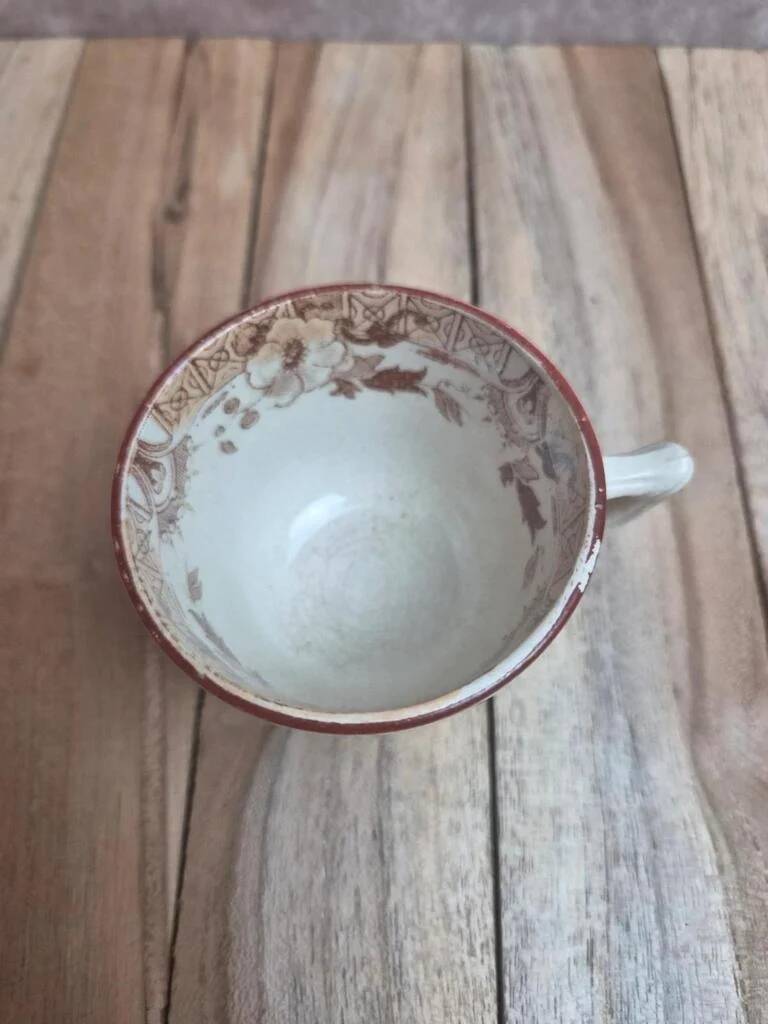 Antique ironstone cup from Sarreguemines, Kyoto polychrome model.