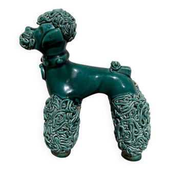 Chien caniche céramique vert spaghetti