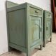 Ensemble de 2 tables de chevet vintage vert menthe avec plateau en marbre