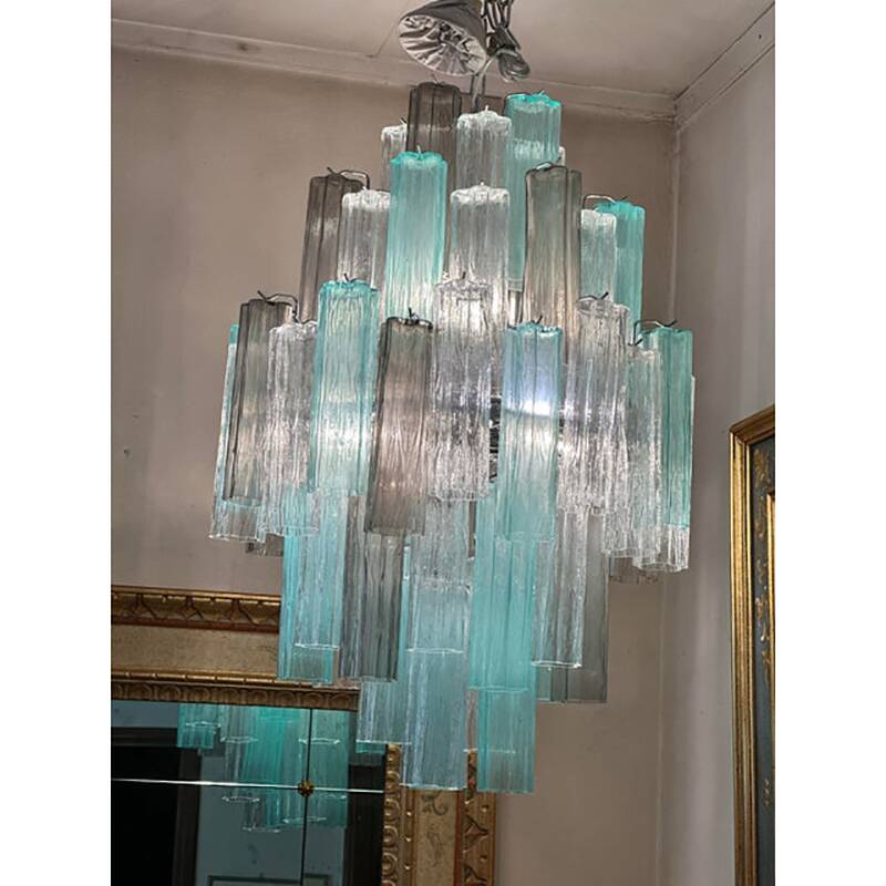 Green and Fumè “Tronchi”  Glass Chandelier