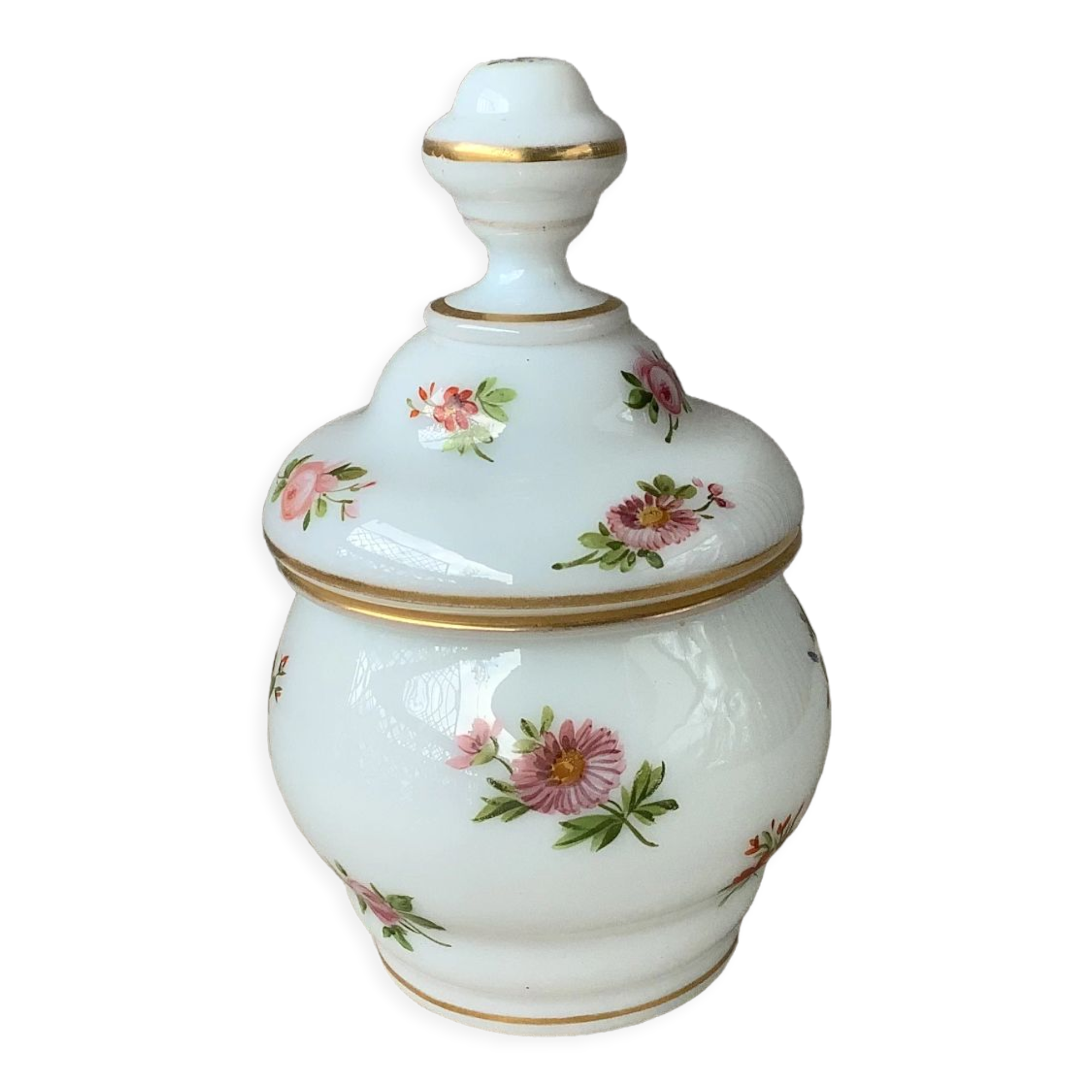 Opaline bottle hand-painted decoration early twentieth century