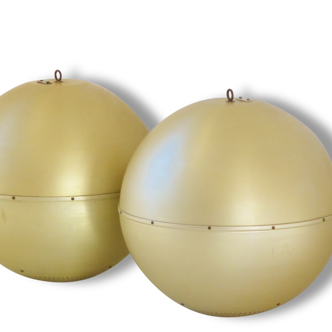 Paire d'enceintes haut-parleurs boule dorée vintage 1970 diamètre 40 cm !