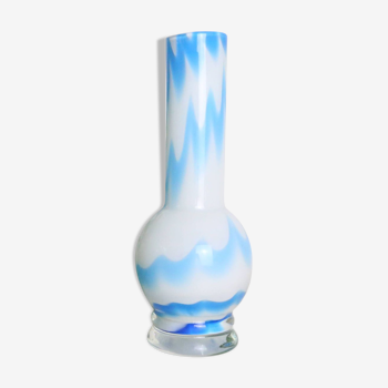 Glass vase, blue and white, 1980