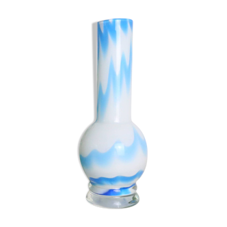 Vase en verre, bleu et blanc, 1980