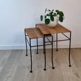 Nesting tables rattan and wrought iron 60s