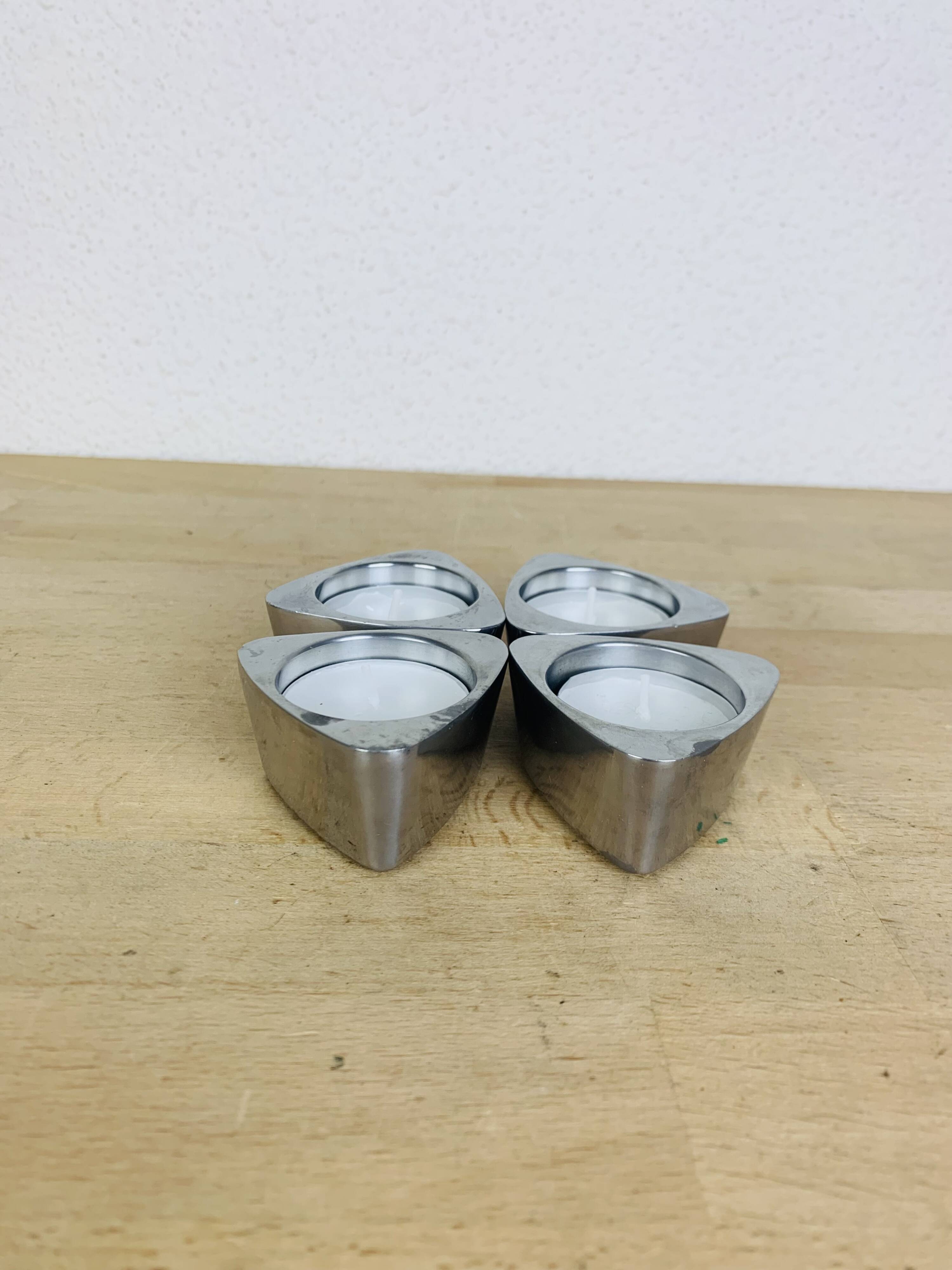4 aluminum triangle candle holders, Ikea