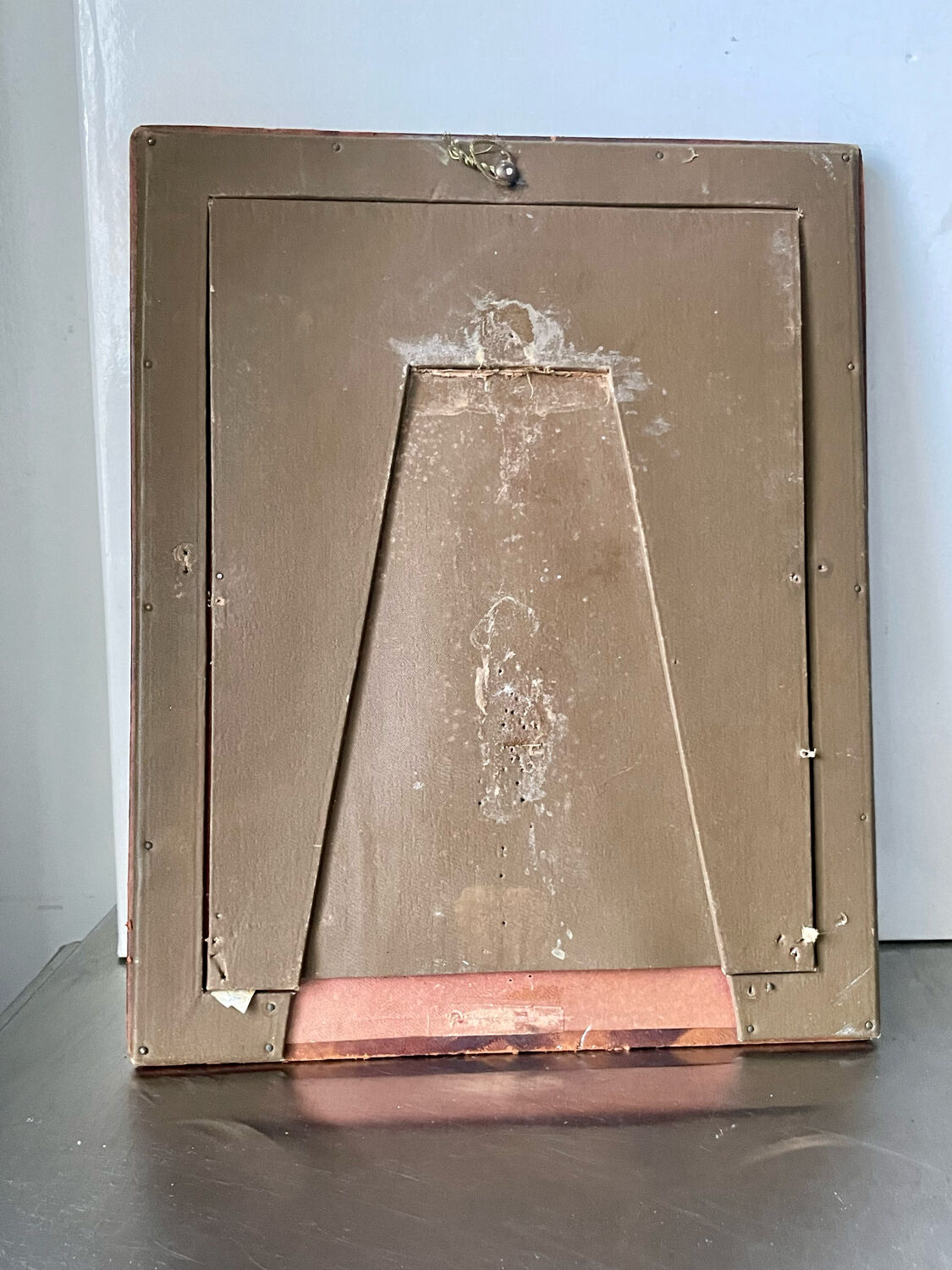 Antique leather framed mirror with gildings 30 cm x  24 cm