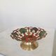 Vintage Brass Pedestal Bowl: Floral Motif, Red Blue Green Painted
