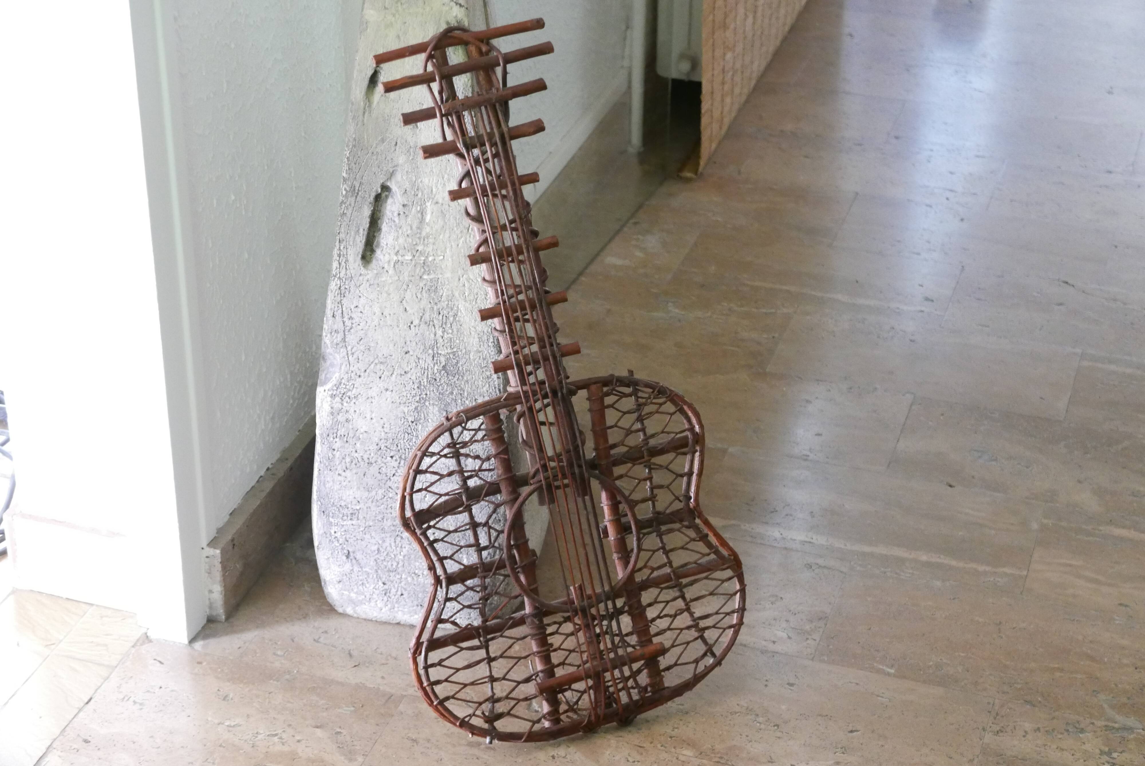 Rattan wall decoration in the shape of a guitar, 50s