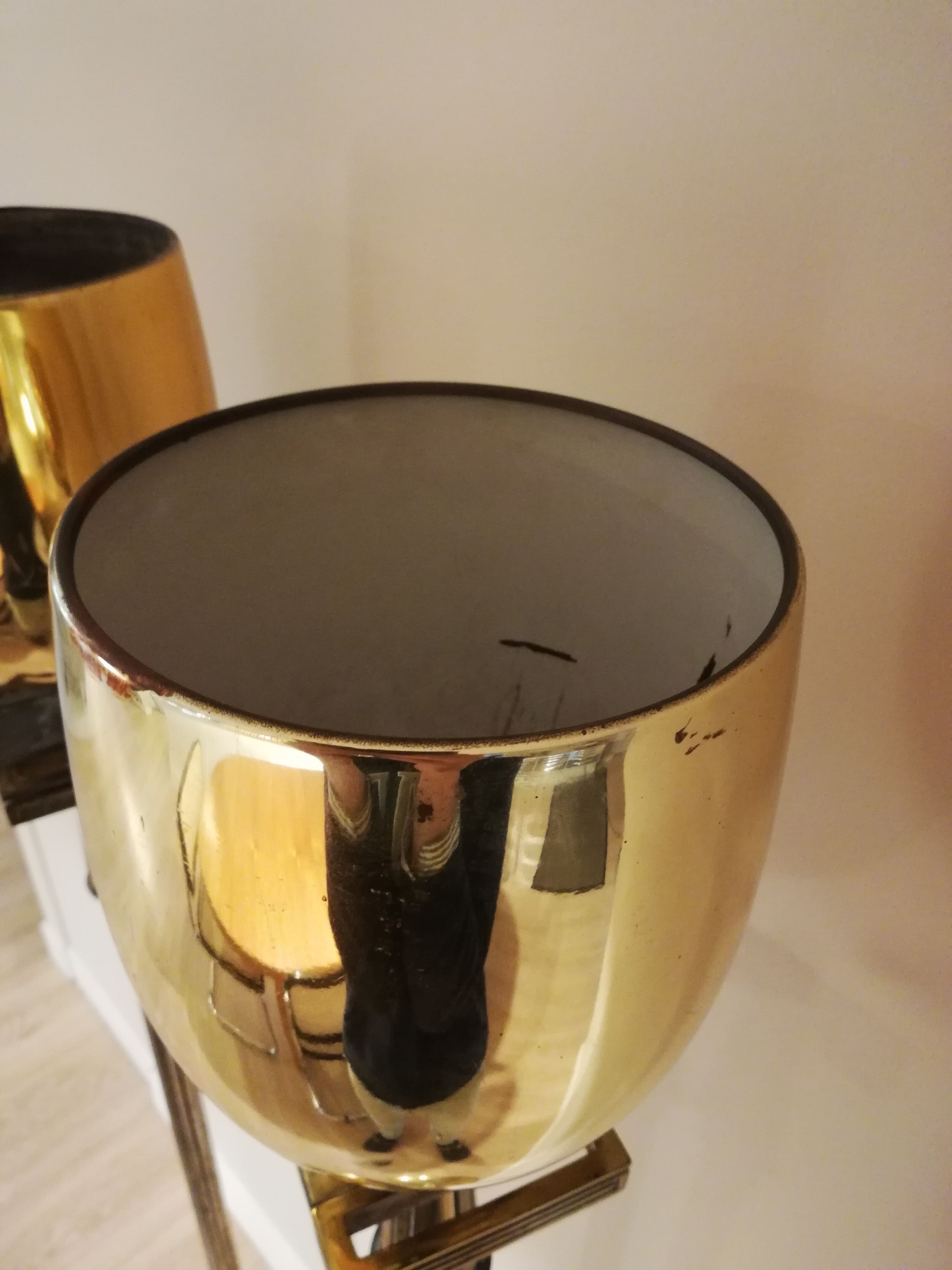 Pair of milked art deco metal lampposts